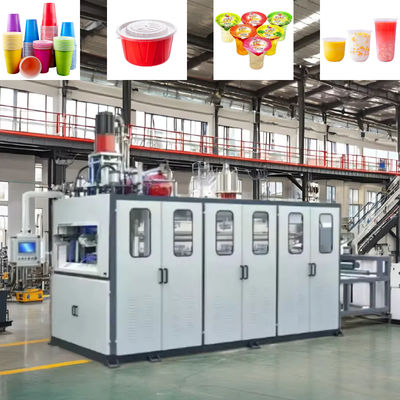 Machine à fabriquer des gobelets en plastique PP à haut rendement et à économie d'énergie, avec des dimensions de 4100*1500*2200mm et une consommation d'eau de 60-70L/min